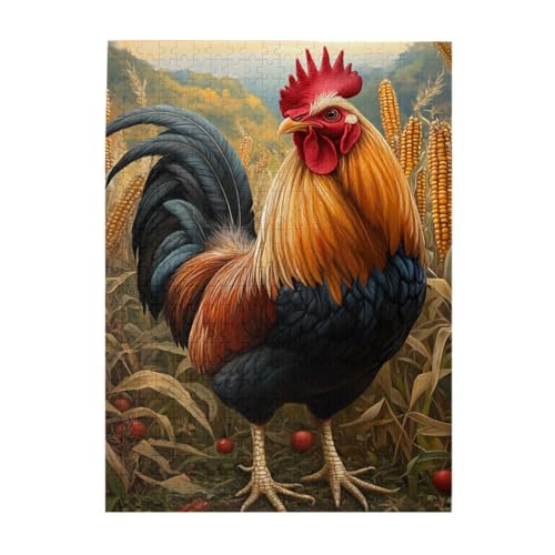 Vextrovia Hähne in Kornfeldern, Holzpuzzles für Erwachsene 500 Teile, Herbstbauernhof, Vintage-Party-Brainstorming, Linderung von Arbeitsstress, ideal für Spieleabende, Geschenke für Familie und von Vextrovia
