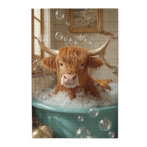 Vextrovia Hochlandkuh in der Badewanne, Puzzles für Erwachsene 1000 Teile, Holzpuzzle, Badezimmer-Themenpuzzle-Kunstwerk für Familienfeiern, kreative Aktivitäten-Hobbys für Erwachsene Vextrovia Hochlandkuh in der Badewanne, Puzzles für Erwachsene 1000 Teile, Holzpuzzle, Badezimmer-Themenpuzzle-Kunstwerk für Familienfeiern, kreative Aktivitäten-Hobbys für Erwachsene von Vextrovia