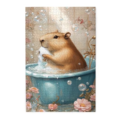 Vextrovia Holzpuzzles für Erwachsene 1000 Teile, Capybara in der Badewanne, Stressabbau-Spiele für Erwachsene, lustige Wandkunst, fertig mit Familie und Freunden, vergessen Sie die Arbeit und das von Vextrovia