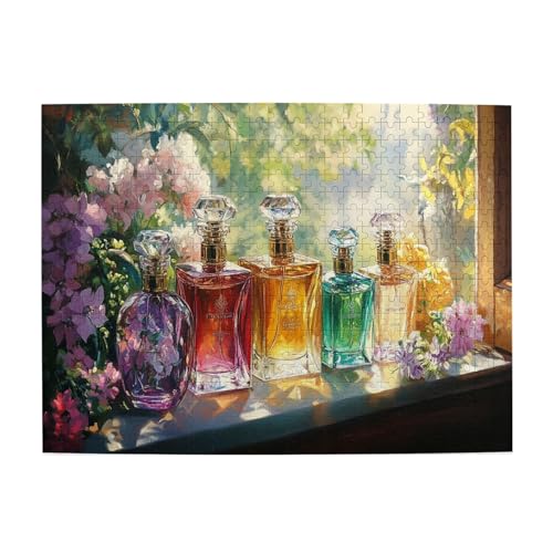 Vextrovia Illustration: Parfüm auf der Fensterbank, Puzzle für Erwachsene, 500 Teile, Sonnenlicht auf einer Parfümflasche, Holzpuzzle, wunderbare Fantasie, stressabbauendes Puzzle, atemberaubendes von Vextrovia