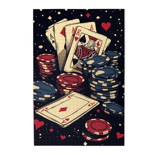 Vextrovia Karten & Chips, Puzzles für Erwachsene 1000 Teile, Vintage Erwachsene Holzpuzzles, Erwachsene Party Jigsaw Puzzle Spiel, Klassische Amerikanische Puzzle-Kunstwerk, Kreative Aktivität Hobbys von Vextrovia