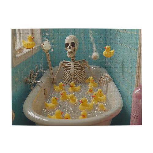 Vextrovia Lustige Badezimmer-Themenpuzzles, Skelette in der Badewanne, Puzzles für Erwachsene, 500 Teile, Vintage-Schädel-Puzzle, Kunstwerk, Holzpuzzle für Erwachsene, ideal für Heimdekoration und Vextrovia Lustige Badezimmer-Themenpuzzles, Skelette in der Badewanne, Puzzles für Erwachsene, 500 Teile, Vintage-Schädel-Puzzle, Kunstwerk, Holzpuzzle für Erwachsene, ideal für Heimdekoration und von Vextrovia