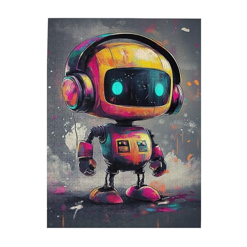 Vextrovia Lustige kleine Roboter, buntes Doodle Roboter Holzpuzzle, Puzzles für Erwachsene, 500 Teile, 500-teiliges Puzzle für Erwachsene, herausforderndes Charm-Puzzle für Spieleabend von Vextrovia