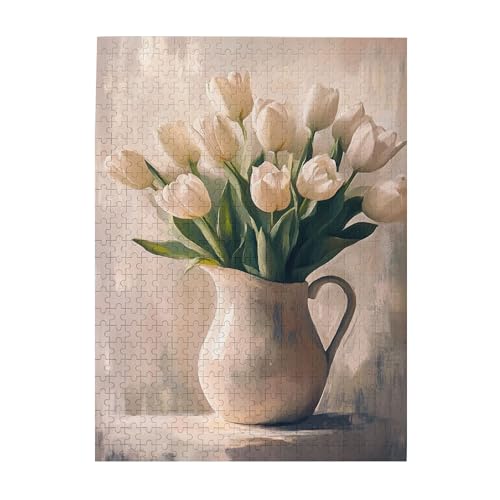 Vextrovia Puzzle Erwachsene Holz Puzzle Romantisches Blumenölgemälde Puzzle Tulpen in einer Vase Puzzles für Erwachsene 500 Teile Einzigartiges und schönes Design Romantisches Blumenpuzzle für von Vextrovia