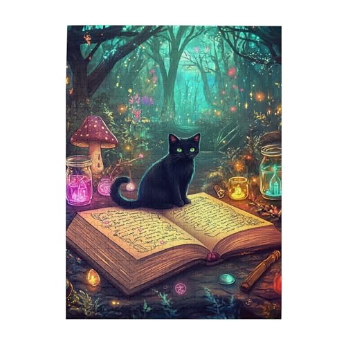 Vextrovia Puzzle für Erwachsene, 500 Teile, Bücher und schwarze Katzen, 500 Stück fantasievolle Holzpuzzle, 500-teiliges Puzzle für Erwachsene, herausfordernder Charme, Puzzles von Vextrovia