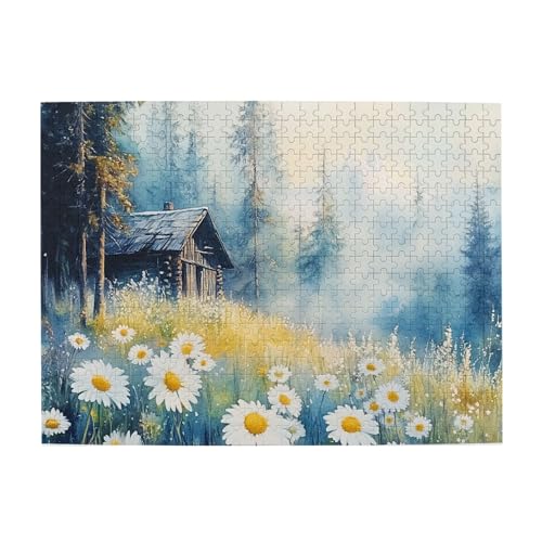 Vextrovia Puzzles für Erwachsene, 500 Teile, Aquarell-Holzpuzzle für Erwachsene, Aquarell-Blumen und Kabinen, 500-teiliges Puzzle für Erwachsene, herausforderndes Charm-Puzzle für Spieleabend von Vextrovia