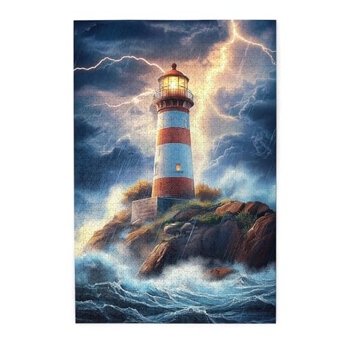 Vextrovia Puzzles für Erwachsene 1000 Teile, Leuchtturm auf See im Sturm, Leuchtturm im Sturm, Holzpuzzles, 1000 Teile Puzzle für Erwachsene, herausforderndes Puzzle, perfekt für Spieleabend Vextrovia Puzzles für Erwachsene 1000 Teile, Leuchtturm auf See im Sturm, Leuchtturm im Sturm, Holzpuzzles, 1000 Teile Puzzle für Erwachsene, herausforderndes Puzzle, perfekt für Spieleabend von Vextrovia