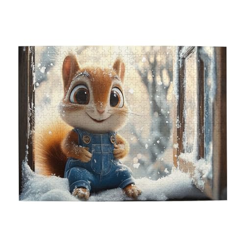Vextrovia Puzzles für Erwachsene 500 Teile, Eichhörnchen im Schnee, 500 Teile Eichhörnchen Holzpuzzle für Erwachsene, atemberaubende Kunstwerke, Puzzles geeignet für die Unterhaltung mit der Familie von Vextrovia