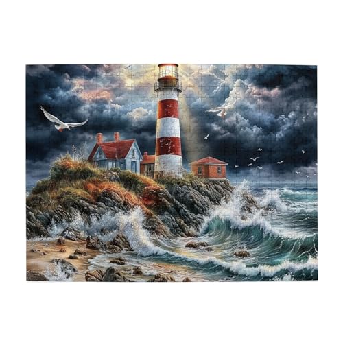 Vextrovia Puzzles für Erwachsene 500 Teile, Leuchtturm vor dem Sturm, fantasievolle Holzpuzzles für Erwachsene, einzigartiges und schönes Design, haben Sie Spaß mit Ihrer Familie auf Hauspartys und von Vextrovia