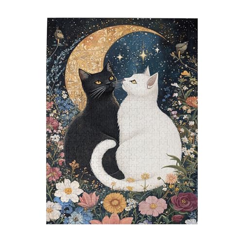 Vextrovia Puzzles für Erwachsene 500 Teile, Schwarz und Weiß Katzen, Holzpuzzle, Puzzle-Spiele und Heimdekoration, Erwachsenen-Party-Stressabbau-Puzzle, Urlaubspuzzle-Geschenke für Katzenliebhaber von Vextrovia