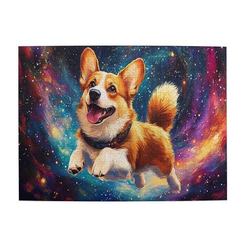 Vextrovia Puzzles für Erwachsene 500 Teile, schrulliger lustiger Corgi unter den Sternen, fantasievolles Hunde-Holzpuzzle, Puzzles für Erwachsene, um Arbeitsstress abzubauen, ideal für Entspannung und von Vextrovia
