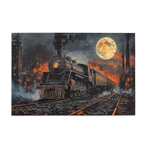 Vextrovia Retro Illustration Zug durch die Ruinen Holzpuzzle Jigsaw, Dampfzug im Mondschein Puzzles für Erwachsene 1000 Teile, Puzzle für Erwachsene Herausforderndes Puzzle Perfekt für Spieleabend Vextrovia Retro Illustration Zug durch die Ruinen Holzpuzzle Jigsaw, Dampfzug im Mondschein Puzzles für Erwachsene 1000 Teile, Puzzle für Erwachsene Herausforderndes Puzzle Perfekt für Spieleabend von Vextrovia