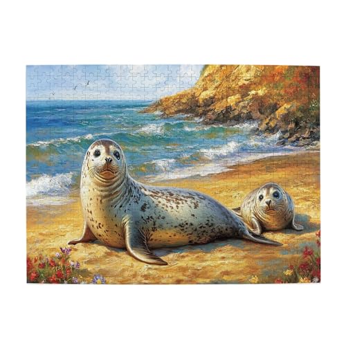 Vextrovia Seals On The Beach, Puzzles für Erwachsene 500 Teile, Vintage Wildlife Erwachsene Holzpuzzle 500 Teile Holzpuzzle für Erwachsene, Vervollständigen Sie das Puzzle Home Decor mit Ihrer Familie Vextrovia Seals On The Beach, Puzzles für Erwachsene 500 Teile, Vintage Wildlife Erwachsene Holzpuzzle 500 Teile Holzpuzzle für Erwachsene, Vervollständigen Sie das Puzzle Home Decor mit Ihrer Familie von Vextrovia