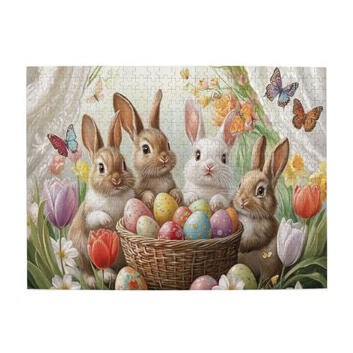 Vextrovia Vintage American Holiday-Themed Puzzle Artwork, Schmetterlinge, Kaninchen und Ostereier, Puzzles für Erwachsene 500 Teile, Erwachsene Holzpuzzles eignen sich für Heimdekoration von Vextrovia