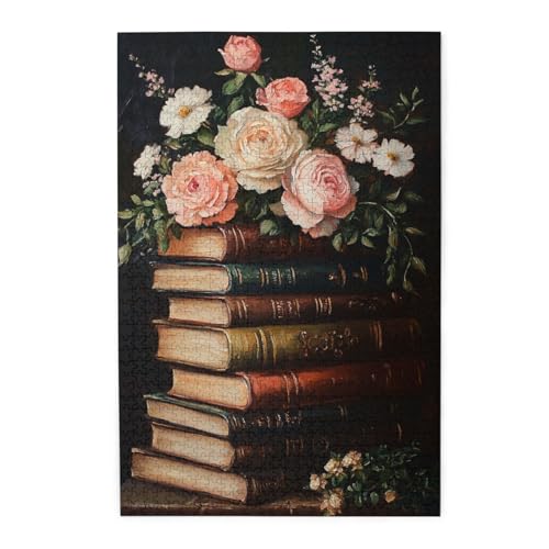 Vextrovia Vintage Bücher und romantische Blumen, Holzpuzzles für Erwachsene 1000 Teile, Mittelalterlicher Stil Wandkunst, klassische Ästhetik, energetisches Brainstorming und stressabbauende Spiele Vextrovia Vintage Bücher und romantische Blumen, Holzpuzzles für Erwachsene 1000 Teile, Mittelalterlicher Stil Wandkunst, klassische Ästhetik, energetisches Brainstorming und stressabbauende Spiele von Vextrovia