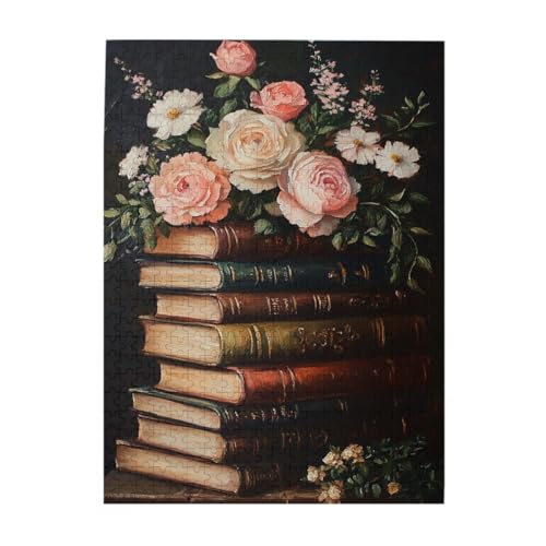Vextrovia Vintage Bücher und romantische Blumen, Holzpuzzles für Erwachsene 500 Teile, Mittelalterlicher Stil Wandkunst, klassische Ästhetik, energetisches Brainstorming und stressabbauende Spiele Vextrovia Vintage Bücher und romantische Blumen, Holzpuzzles für Erwachsene 500 Teile, Mittelalterlicher Stil Wandkunst, klassische Ästhetik, energetisches Brainstorming und stressabbauende Spiele von Vextrovia