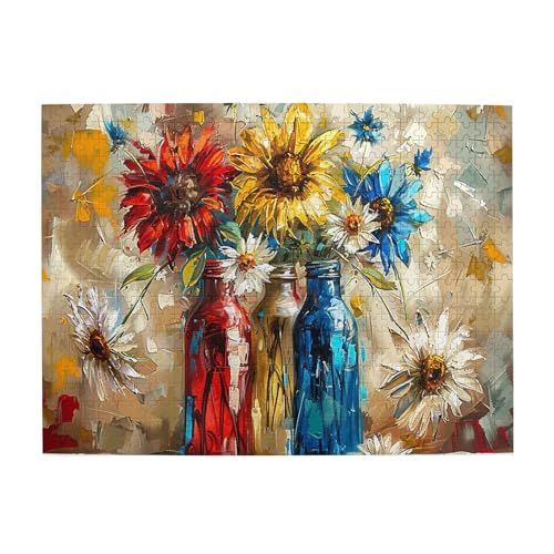 Vextrovia Vintage Painting Art – Blumen in einer Flasche, Holzpuzzle, romantische Blumenszene, Puzzle für Erwachsene, 500 Teile, für Puzzle-Liebhaber, unmöglich, hart, schwierig, herausfordernde von Vextrovia