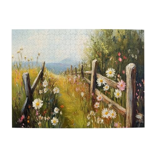 Vextrovia Wege und Holzzäune, Puzzles für Erwachsene 500 Teile, klassisches Erwachsenen-Holz-Puzzle-Kunstwerk, Erwachsenen-Ölgemälde-Stil, Holzpuzzle für Heimdekoration, einzigartiges und schönes von Vextrovia