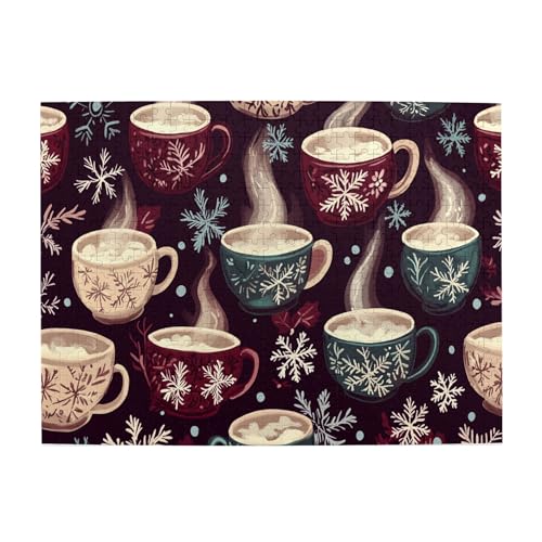 Vextrovia Weihnachtskaffee-Illustration, Holz-Puzzle, Vintage Dampfkaffee, rustikaler Druck, Puzzles für Erwachsene, 500 Teile, 500 Teile Puzzle für Erwachsene, herausforderndes Puzzle, perfekt für von Vextrovia