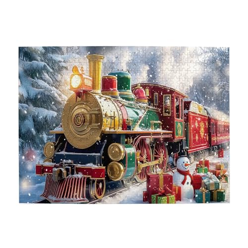Vextrovia Weihnachtszug-Puzzles für Erwachsene, 500 Teile, Frohe Weihnachten, Holz-Puzzle, Puzzle für Erwachsene, Frohe Weihnachten mit Ihrer Familie, genießen Sie das Lösen von Puzzles von Vextrovia