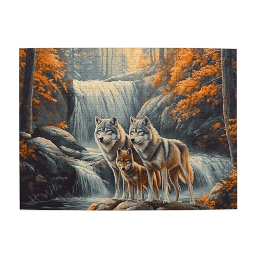 Vextrovia Wölfe unter dem Wasserfall, Erwachsene Holzpuzzle Puzzles für Erwachsene 500 Teile, Wildlife Puzzles für Erwachsene Partys, Puzzle Geschenke für Wildtierliebhaber, genießen Sie den von Vextrovia