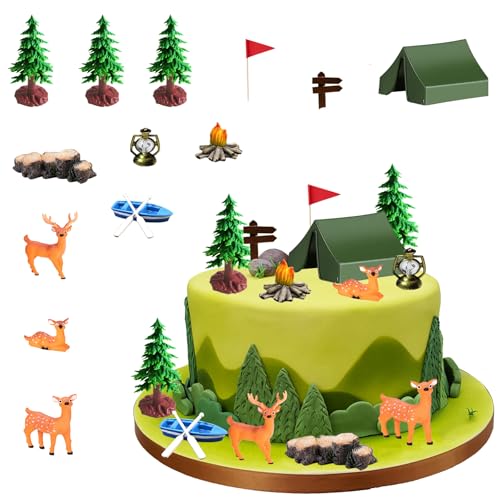 Vezerd Tortendeko Geburtstag, 15 Stück Camping Kuchen Deko Tortenaufleger, Wald Hirsche Thema Happy Birthday Torten deko für Mädchen Junge, Cake Decoration Topper Set für Kinder Party Vezerd Tortendeko Geburtstag, 15 Stück Camping Kuchen Deko Tortenaufleger, Wald Hirsche Thema Happy Birthday Torten deko für Mädchen Junge, Cake Decoration Topper Set für Kinder Party von Vezerd