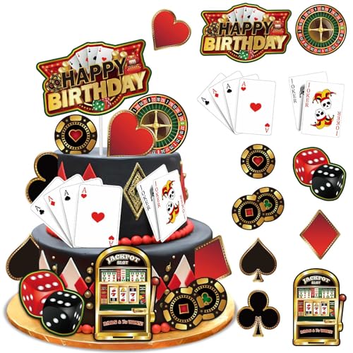 Vezerd Tortendeko Geburtstag, 12 Stück Casion Kuchen Deko Tortenaufleger, Cupcake Topper zum Geburtstag Poker Würfel Cake Dekoration, Happy Birthday Muffin Torten deko für Spieleparty/Poker Party Vezerd Tortendeko Geburtstag, 12 Stück Casion Kuchen Deko Tortenaufleger, Cupcake Topper zum Geburtstag Poker Würfel Cake Dekoration, Happy Birthday Muffin Torten deko für Spieleparty/Poker Party von Vezerd