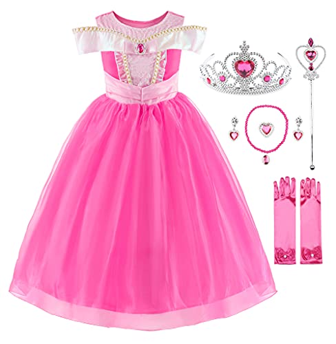 Vgolar Prinzessin Kostüm Strass Prinzessin Kleid mit Zubehör (Rosa, 130) von Vgolar
