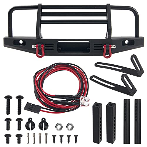 Vgoohobby Aluminium-Frontstoßstange mit LED-Scheinwerfern Abschlepphaken, kompatibel mit Traxxas TRX-4 TRX4 Axial SCX10 SCX10II 90046 90047 1/10 RC Crawler Car Vgoohobby Aluminium-Frontstoßstange mit LED-Scheinwerfern Abschlepphaken, kompatibel mit Traxxas TRX-4 TRX4 Axial SCX10 SCX10II 90046 90047 1/10 RC Crawler Car von Vgoohobby