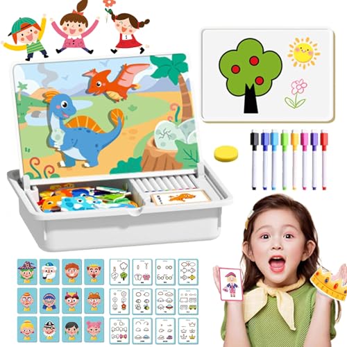 Magnetic Puzzles Face Dress Up Travel Game Double Side Preschool Educational Learning Toy for Kids, Portable Magnetic Educational & Creative Toy (Dinosaur World Show) von Vgpbphj