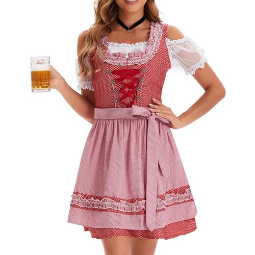 Vgpbphj Dirndl Damen Midi, 4-Piece Midi Costume Dress Costume With Oberteil, Rock, Schürze, Band, Fashion Skirt Dress for Oktoberfest (Rosa, XXL) von Vgpbphj