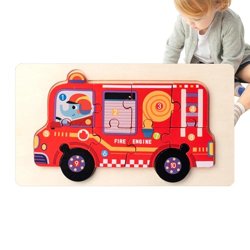 Baggerholzrätsel, Feuerwehrauto -Rätsel,Holzkinderfahrzeug -Rätsel - Tragbare Lernhilfe, frühe Bildungsversorgung für Feinmotorik, Form der Wahrnehmung von Vgvgaj