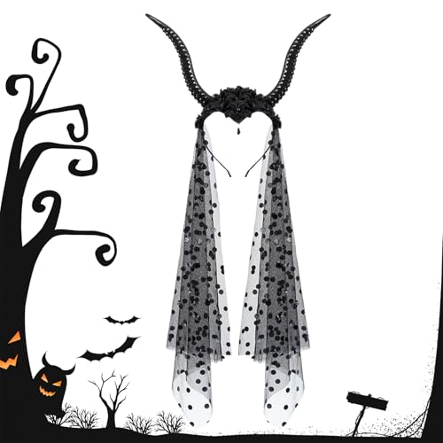 Vgvgaj Halloween Stirnbänder Für Damen - Party Gothic Ziegenhörner mit Schleier Haarreif für Mädchen,Verkleidungs Kopfschmuck Kostümzubehör Für Maskenbälle Karneval Feste Vgvgaj Halloween Stirnbänder Für Damen - Party Gothic Ziegenhörner mit Schleier Haarreif für Mädchen,Verkleidungs Kopfschmuck Kostümzubehör Für Maskenbälle Karneval Feste von Vgvgaj