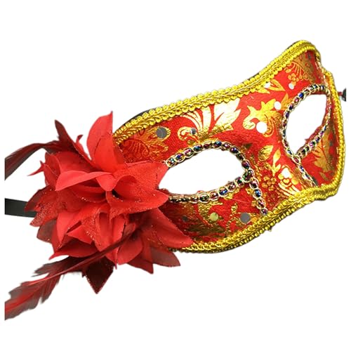 Vhersily 2025 Angebote - Masken für Paare, venezianische Masken aus poliertem Metall mit Strass und Herren Dienstag Fett Klassische Maske, Unisex, Blume Federn Cosplay, Halloween von Vhersily