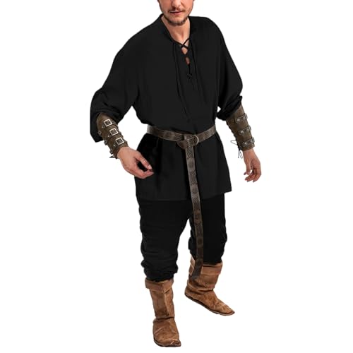 Vhersily 2025 Angebote - Mittelalterliche Bekleidungssets für Herren, Mittelalterliche Renaissance-Kostüme für Herren mit klassischem Mittelalterhemd, mittelalterlichen Hosen, Gürtel, Protektoren Vhersily 2025 Angebote - Mittelalterliche Bekleidungssets für Herren, Mittelalterliche Renaissance-Kostüme für Herren mit klassischem Mittelalterhemd, mittelalterlichen Hosen, Gürtel, Protektoren von Vhersily