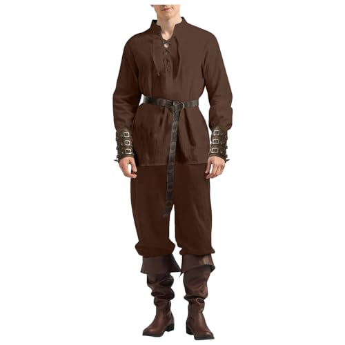 Vhersily 2025 Angebote - Mittelalterliche Bekleidungssets für Herren, Mittelalterliche Renaissance-Kostüme für Herren mit klassischem Mittelalterhemd, mittelalterlichen Hosen, Gürtel, Protektoren Vhersily 2025 Angebote - Mittelalterliche Bekleidungssets für Herren, Mittelalterliche Renaissance-Kostüme für Herren mit klassischem Mittelalterhemd, mittelalterlichen Hosen, Gürtel, Protektoren von Vhersily
