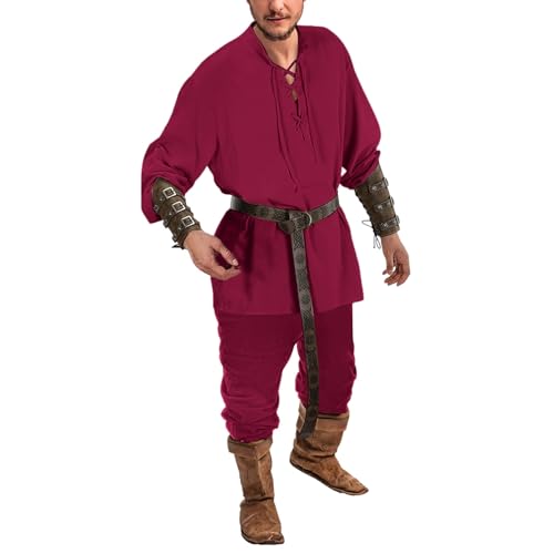 Vhersily 2025 Angebote - Mittelalterliche Bekleidungssets für Herren, Mittelalterliche Renaissance-Kostüme für Herren mit klassischem Mittelalterhemd, mittelalterlichen Hosen, Gürtel, Protektoren Vhersily 2025 Angebote - Mittelalterliche Bekleidungssets für Herren, Mittelalterliche Renaissance-Kostüme für Herren mit klassischem Mittelalterhemd, mittelalterlichen Hosen, Gürtel, Protektoren von Vhersily