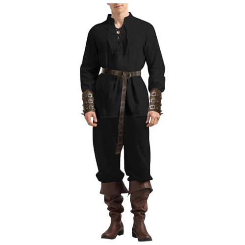 Vhersily 2025 Angebote - Mittelalterliche Bekleidungssets für Herren, Mittelalterliche Renaissance-Kostüme für Herren mit klassischem Mittelalterhemd, mittelalterlichen Hosen, Gürtel, Protektoren von Vhersily
