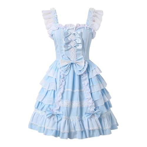 Vhersily 2025 Karnevalsgeschenke - Kostüm Lolita Kleid Maid Damen mit Bogen Anime Gothic Kleid mit Bogen für Halloween Karneval, blau, S Vhersily 2025 Karnevalsgeschenke - Kostüm Lolita Kleid Maid Damen mit Bogen Anime Gothic Kleid mit Bogen für Halloween Karneval, blau, S von Vhersily