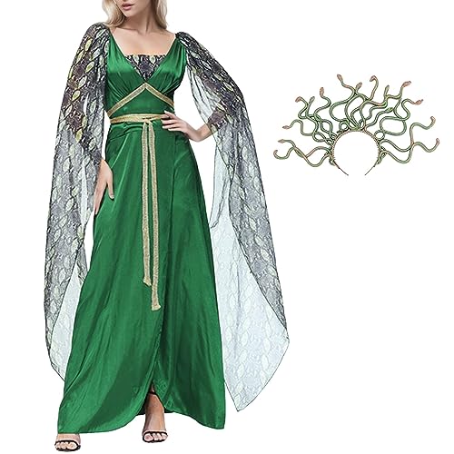 Vhersily Faschingskostüm Damen Medusa Fasching Kostüm Griechisch Langarm Mittelalter mit Haarreif Schlange Cospaly Kleidung Blumenfee Medusa für Erwachsene Vhersily Faschingskostüm Damen Medusa Fasching Kostüm Griechisch Langarm Mittelalter mit Haarreif Schlange Cospaly Kleidung Blumenfee Medusa für Erwachsene von Vhersily