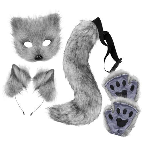 Vhersily Fuchsmaske aus Kunstfell und Wolfsschwanz und Lederhalskette, Cosplay Kostüm Set Maske Zubehör für Karneval Halloween Party Vhersily Fuchsmaske aus Kunstfell und Wolfsschwanz und Lederhalskette, Cosplay Kostüm Set Maske Zubehör für Karneval Halloween Party von Vhersily