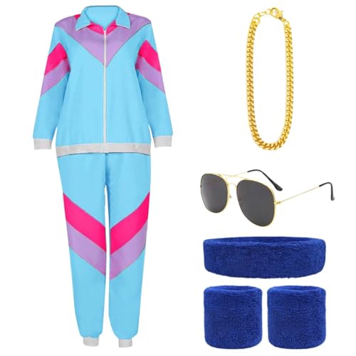 Vhersily Geschenke Angebote 2025 2024 Anzug Herren Damen 80er Jahre Retro Windbreaker Hip Hop Kostüm Disco Halloween Party - Erwachsene '80 Retro Hop Anzug Set von Vhersily