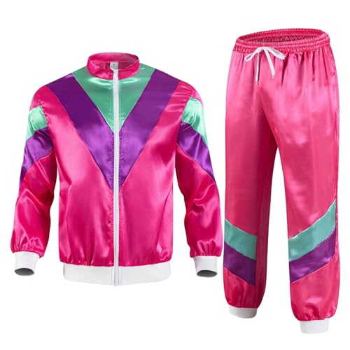 Vhersily Geschenke Angebote 2025 2024 Anzug Herren Damen 80er Jahre Retro Windbreaker Hip Hop Kostüm Disco Halloween Party - Erwachsene '80 Retro Hop Anzug Set von Vhersily