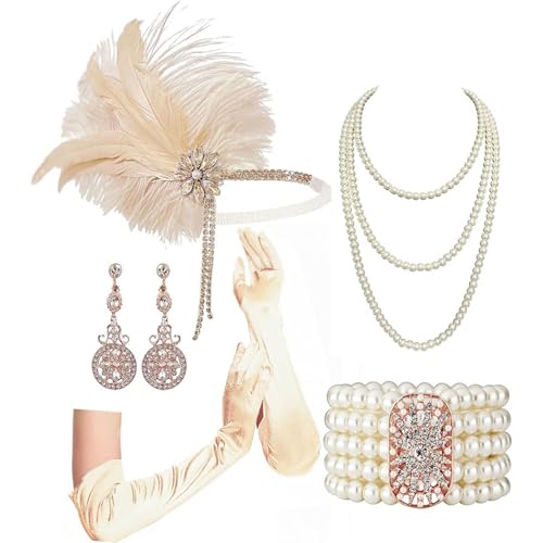 Vhersily Karneval Fasching Party Accessoires Set im Stil der 1920er Jahre Stirnband mit Fransen Feder Gelb Vintage 1920s Damen Fasching Karneval Vhersily Karneval Fasching Party Accessoires Set im Stil der 1920er Jahre Stirnband mit Fransen Feder Gelb Vintage 1920s Damen Fasching Karneval von Vhersily