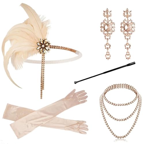 Vhersily Karneval Fasching Party Accessoires Set im Stil der 1920er Jahre Stirnband mit Fransen Feder Gelb Vintage 1920s Damen Fasching Karneval Vhersily Karneval Fasching Party Accessoires Set im Stil der 1920er Jahre Stirnband mit Fransen Feder Gelb Vintage 1920s Damen Fasching Karneval von Vhersily