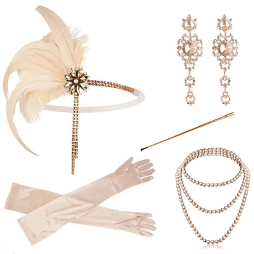 Vhersily Karneval Fasching Party Accessoires Set im Stil der 1920er Jahre Stirnband mit Fransen Feder Gelb Vintage 1920s Damen Fasching Karneval Vhersily Karneval Fasching Party Accessoires Set im Stil der 1920er Jahre Stirnband mit Fransen Feder Gelb Vintage 1920s Damen Fasching Karneval von Vhersily