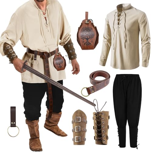 Vhersily Mittelalter Hemd Viking Kostüm Herren 7 teilig Renaissance Viktorianisch Herren Mittelalter Kleidung Herren Schnürhemd Herren Lang Mittelalter mit Hose Vhersily Mittelalter Hemd Viking Kostüm Herren 7 teilig Renaissance Viktorianisch Herren Mittelalter Kleidung Herren Schnürhemd Herren Lang Mittelalter mit Hose von Vhersily