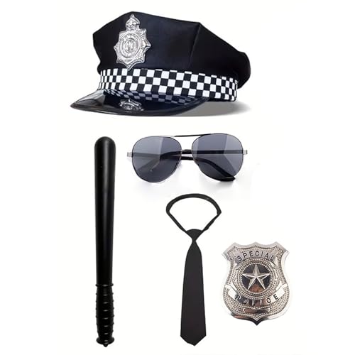 Vhersily Polizeikostüm für Damen und Herren – Polizeimütze, Polizeiabzeichen, Krawatte schwarze Brille für Erwachsene Kinder Vhersily Polizeikostüm für Damen und Herren – Polizeimütze, Polizeiabzeichen, Krawatte schwarze Brille für Erwachsene Kinder von Vhersily