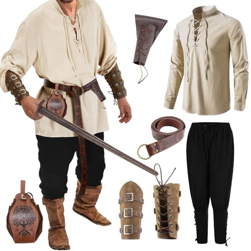 Vhersily Renaissance Kostüm Herren 7pcs Mittelalter Kleidung Herren Erwachsene Wikinger Kostüm Wikinger Kostüm Halloween Kostüm Vhersily Renaissance Kostüm Herren 7pcs Mittelalter Kleidung Herren Erwachsene Wikinger Kostüm Wikinger Kostüm Halloween Kostüm von Vhersily