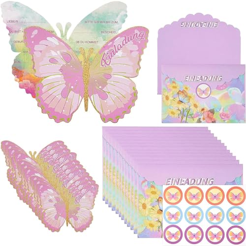 Vhger HXW-051 Stück Schmetterling 12 Umschlägen und Schmetterlingsaufklebern, Geburtstagseinladungen für Mädchen und Jungen, Party-Einladungskarte zum Geburtstag von Vhger